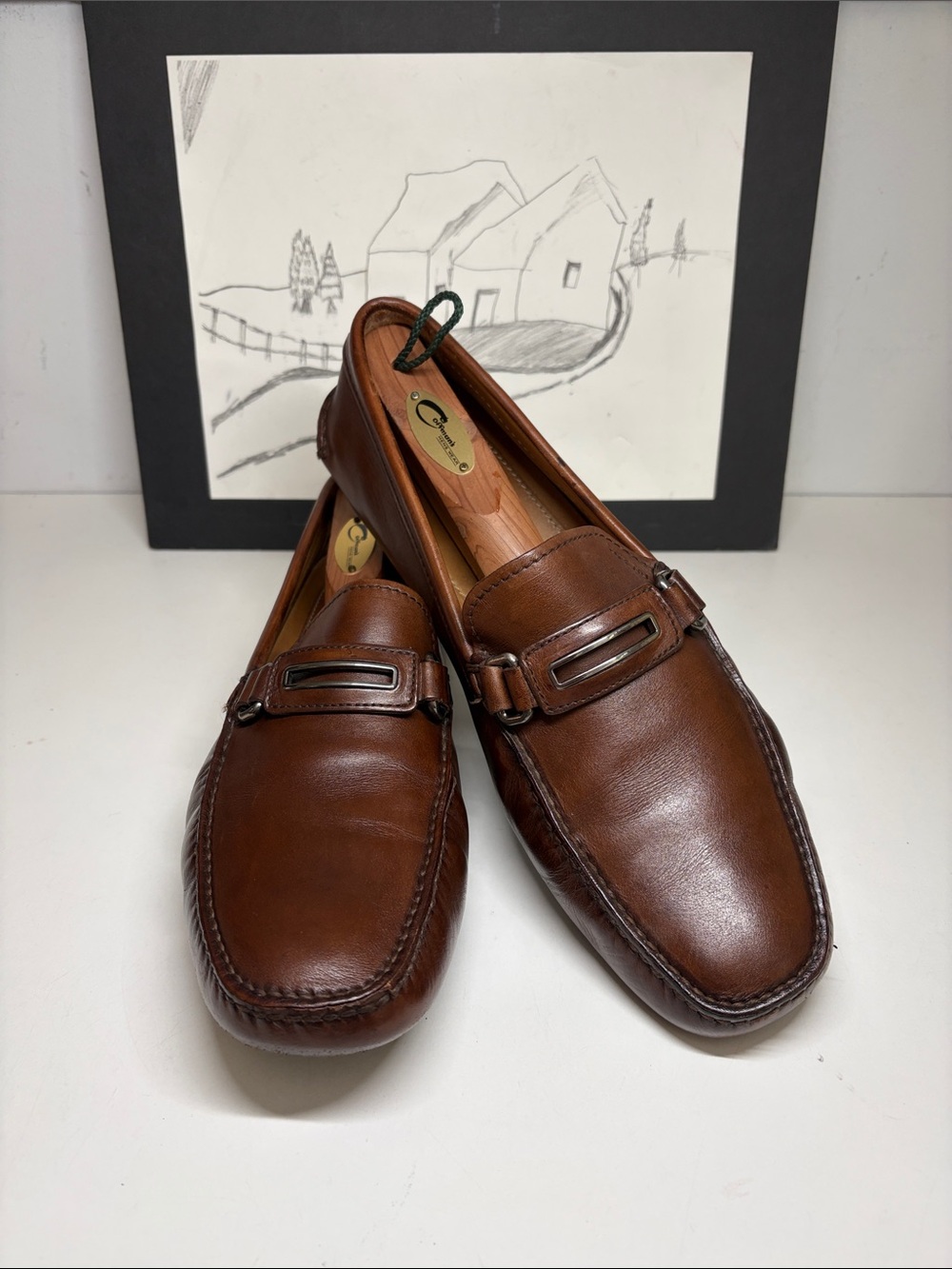 Prada classic moc-toe design silver-tone metal bit  driving loafers Men's 9